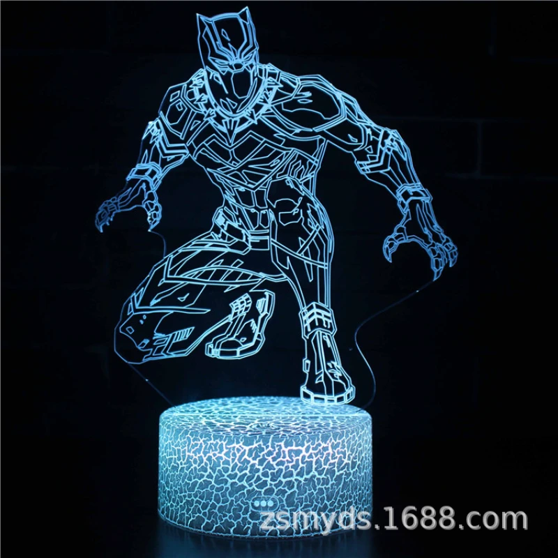 Avengers Marvel gorące zabawki czarna pantera figurki akrylowa lampa 3D rysunek Illusion lampka nocna polichromowany USB LED dekoracja stołu