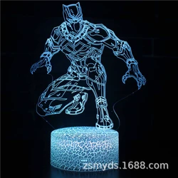 Avengers Marvel gorące zabawki figurki czarnej pantery akrylowe 3D lampa iluzja światła nocnego polichromowana wystrój stołu LED USB