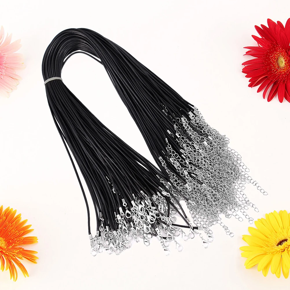 

100pcs Rope Necklace Accessories Wax Cord Black Diy Pendants Jewelry Making Supplies Waterproof Adjustable Strap Chain
