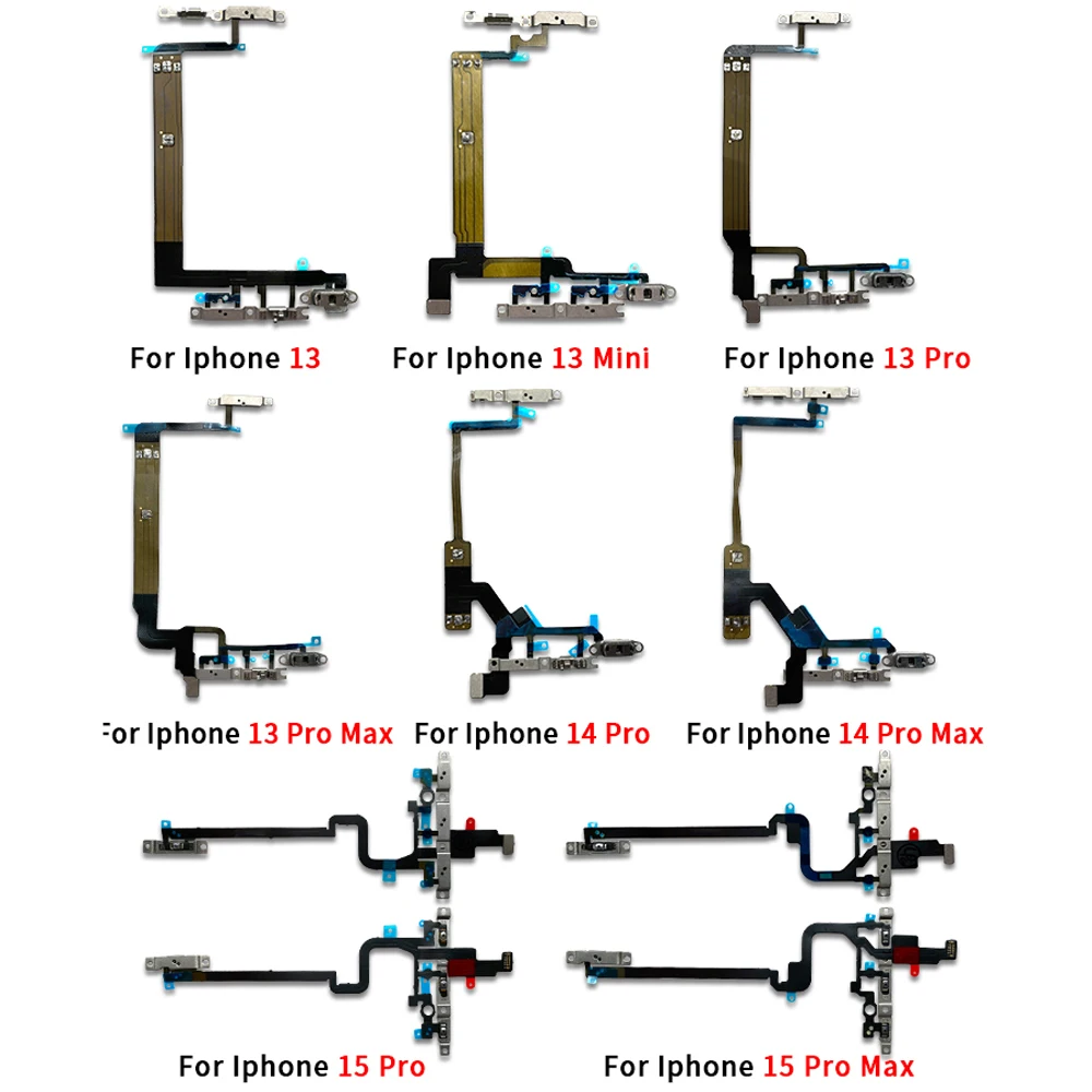 NEW Power On Off Volume Side Button Key Flex Cable Replacement Parts For iPhone 13 mini 14 Plus 15 Pro Max 13 Pro