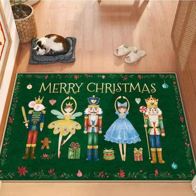 Friendly Large Area Floor Mat with Nutcracker Green Plush Floor Mat Room Christmas Christmas Carpet Christmas Living Room Carpet