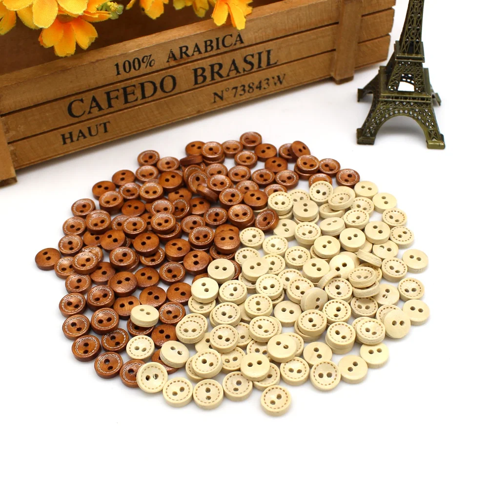 100 o 200 pezzi mini 1cm colore misto bottone per cucire in legno scrapbook caffรจ punteggiato rotondo quattro fori per accessori per cucire