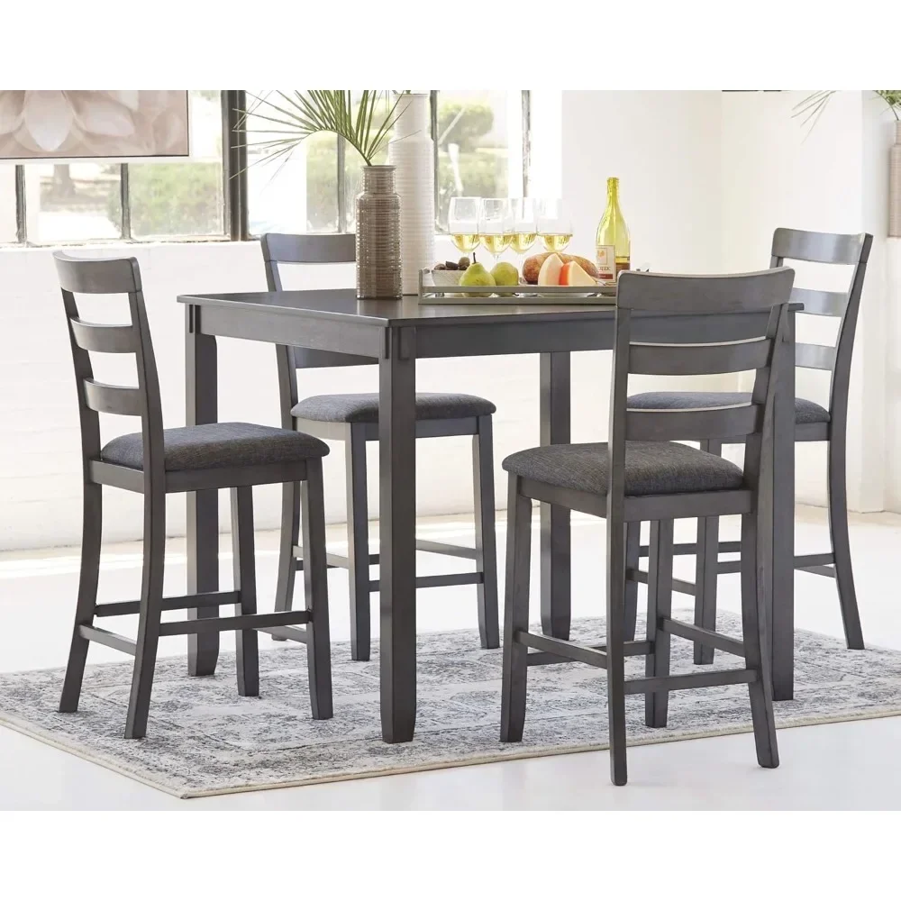 Bridson 5 Piece Counter Height Dining Room Set, Includes Table & 4 Bar Stools, Gray dining tables set dinning table wood tables