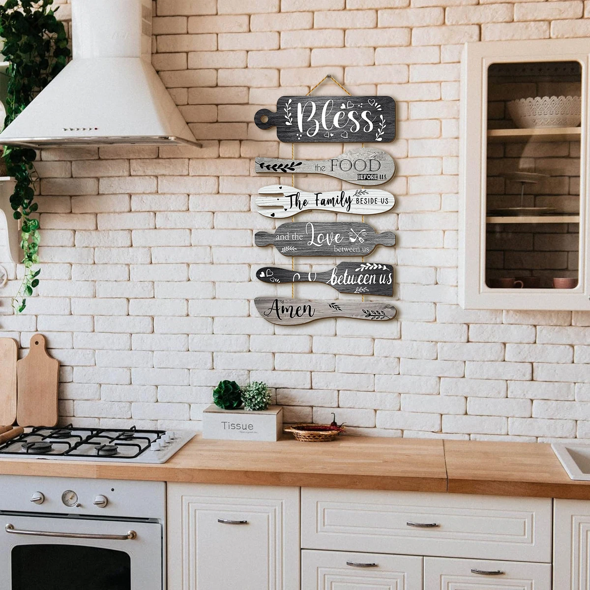 1SET Blessing the Food wooden wall hanging decoration, creative kitchenware design, warm home decoration for restaurant kitchen