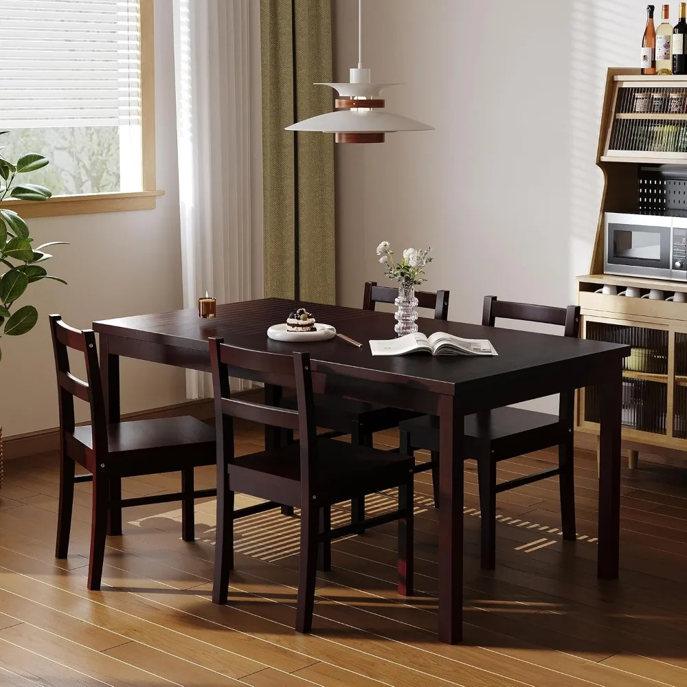 Nowoczesny prostokątny zestaw stołowy z litego drewna z 4 krzesłami do użytku w kuchni, barze, salonie