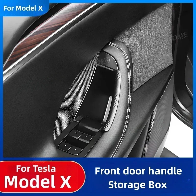 

2PCS Front Door Handle Storage Box ABS Door Armrest Organizer Tray For Tesla Model X Auto Accessories