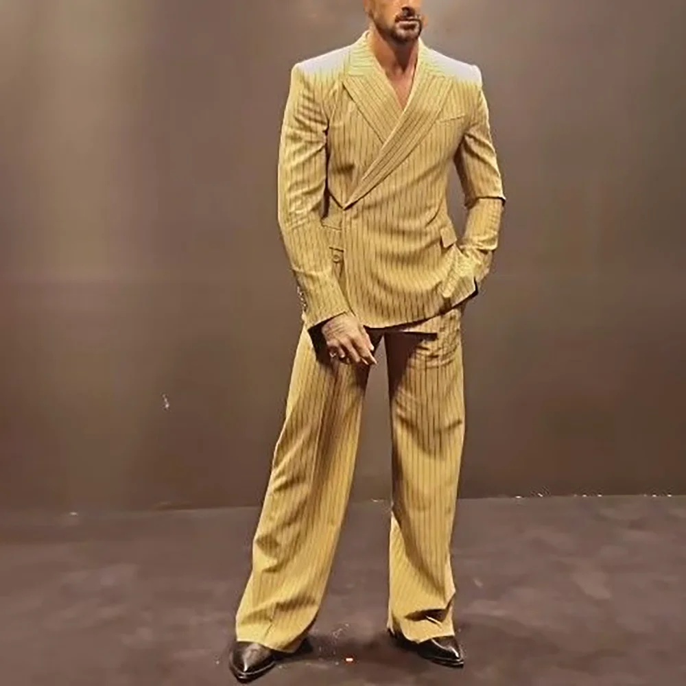 

Wedding Groom Tuxedo Formal Occasion Men's Stripe Suit 2 Pieces Jacket Pants Banquet Costumes Hommes Traje De Hombre Elegante