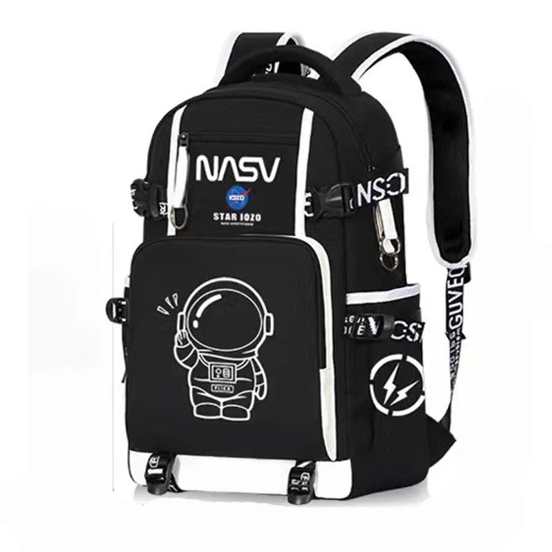 Fluorescent Printed Spaceman Student Schoolbag Waterproof Oxford Cloth Soft Shoulder Strap Backpack Large Capacity Bag Fashion