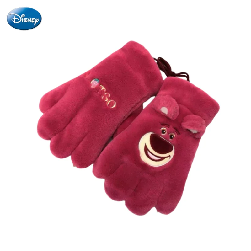 Disney Lotso Animation Cartoon Cute Plush Gloves Creative Kawaii Girl Heart Warm Plus Velvet Cycling Windproof Finger Cots Gift