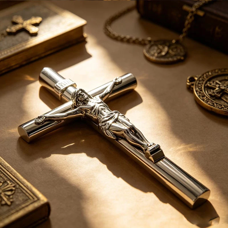 Metall-Kruzifix Jesus-Kreuz Schreibstift Religiöses Katholisches Christliches Geschenk Gold Silber Bronze Büro- und Schulbedarf – Detail 2