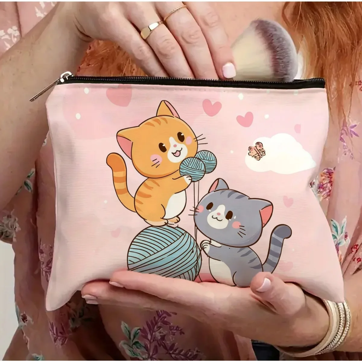 かわいい猫の化粧品バッグ - 多機能ジッパーポーチ、ジュエリー収納バッグ、旅行に最適なジッパー付き小型収納バッグ。