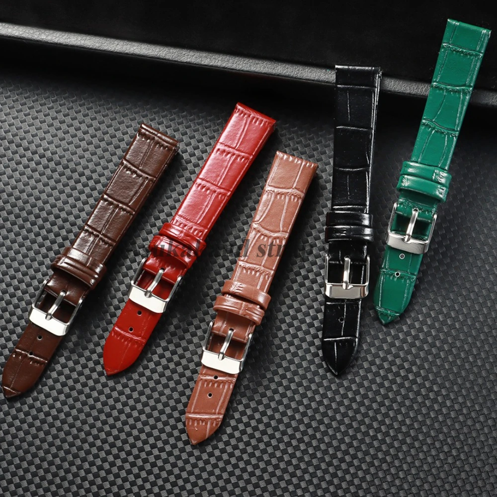 8mm 10mm 12mm 14mm 16mm Bamboo Joint Pattern Leather WatchBand for Seiko for Omega Bracelet Ultra-thin Universal Women Men Strap