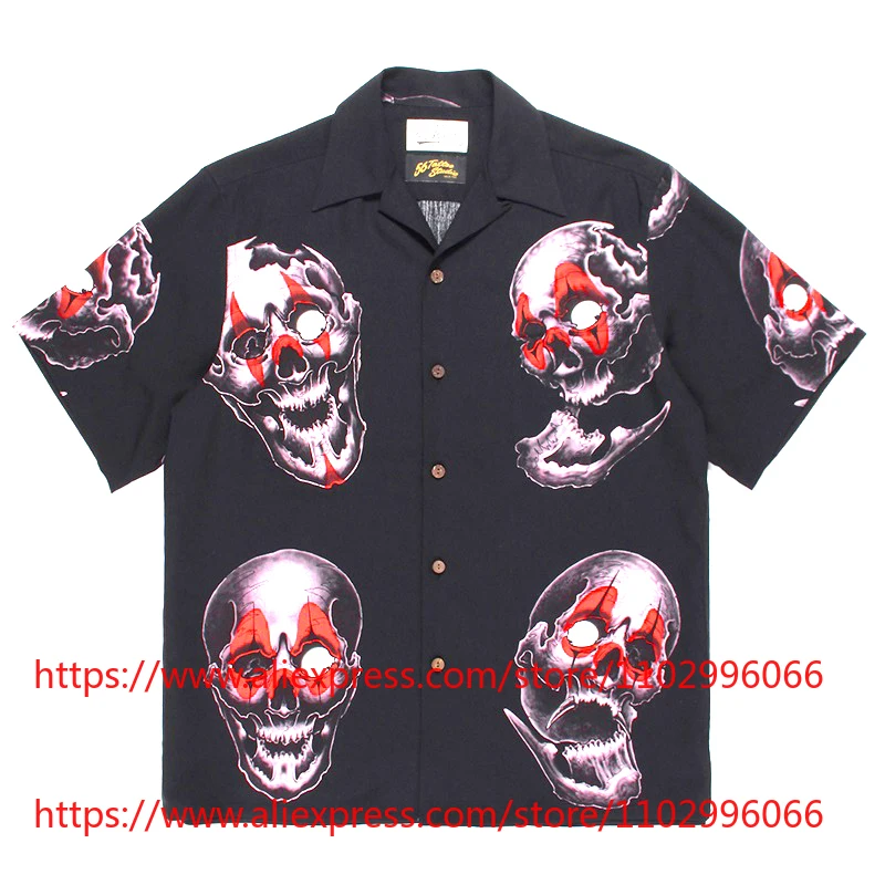 2026 Fashion New WACKO MARIA Statement Graphic Hawaiian Shirt, Short Sleeve Button Up Streetwear Fast Delivery