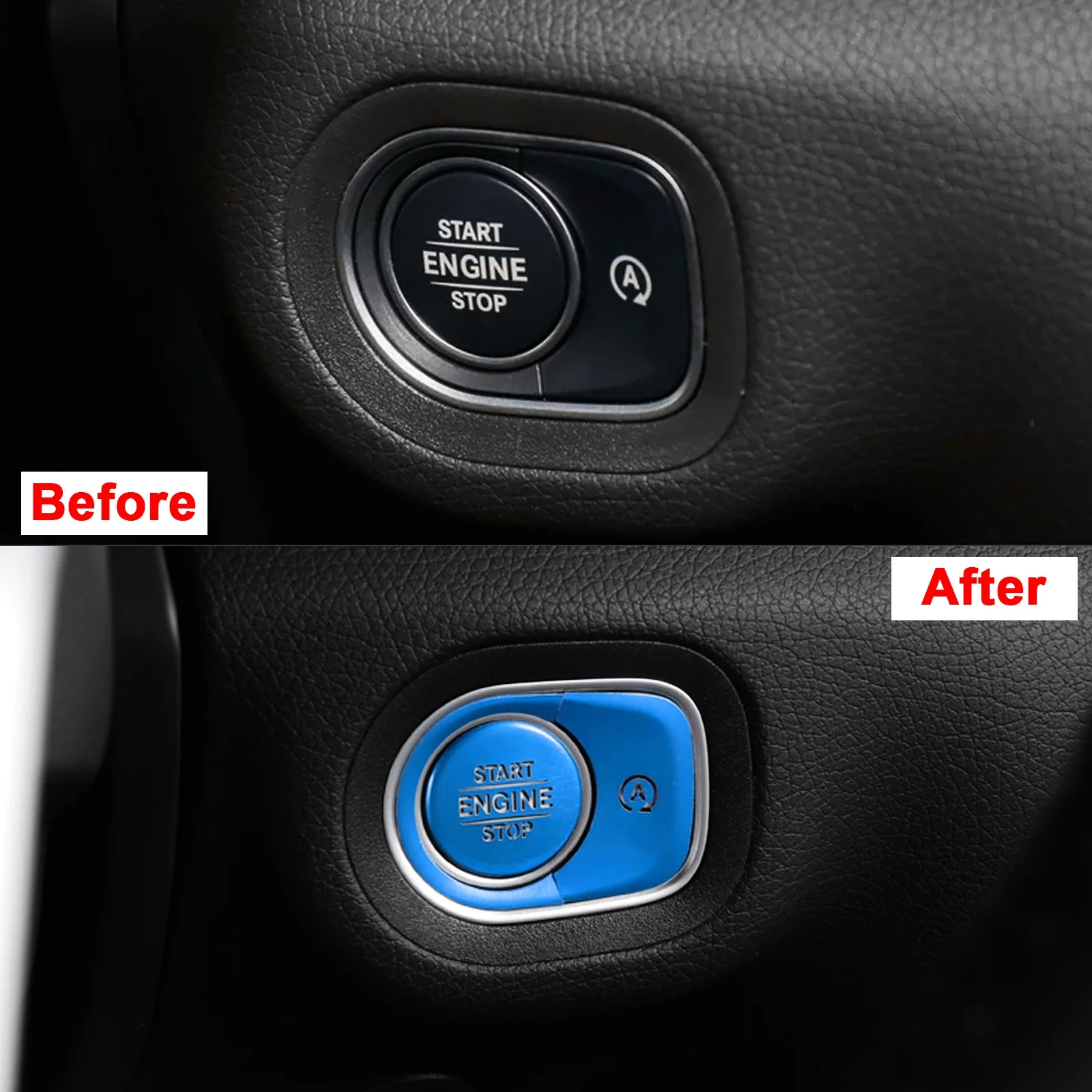 Blue Engine Start Stop Button Cover+Surrounding Ring Trim+Auto On/Off Button Cover Decoration For Mercedes W167 / X167 2020-up