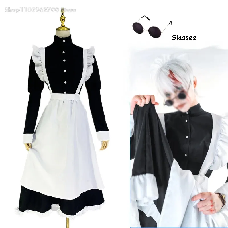 

DY2025Оряд длинное платье фартук платье костюм Лолиты мужская одежда унисекс JJK Gojo Satoru Maid Cafe костюм косплей аниме косплей