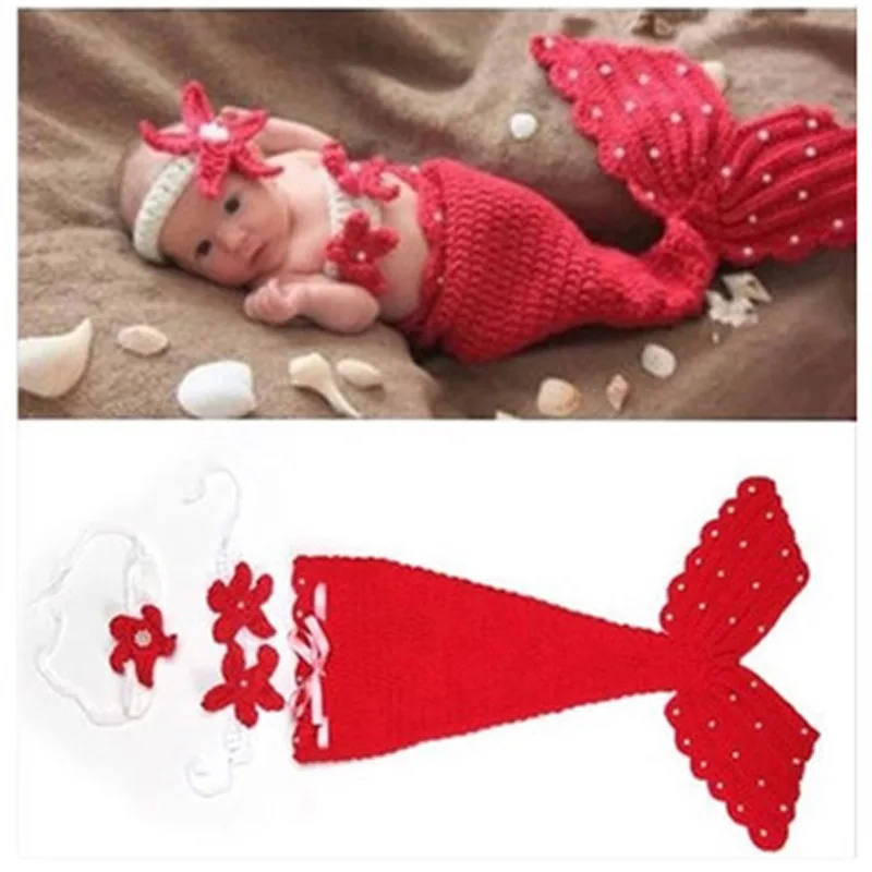 Handmade Mermaid Photography Costume Hand Woven Baby Hundred Day Baptism Clothing