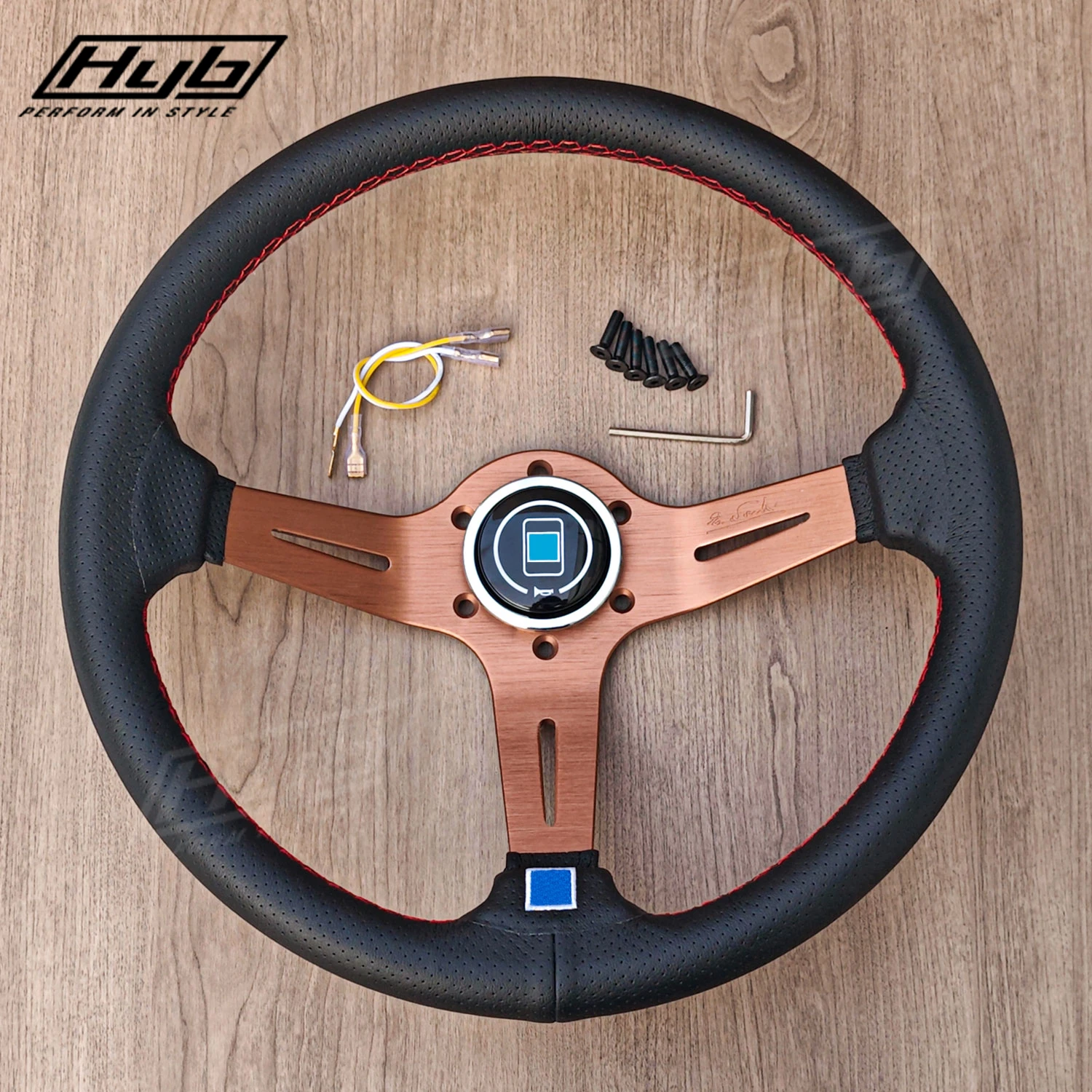 14inch 350mm JDM Deep Dish Racing Steering Wheel Titanium Perforated Leather Rally Drift Sport Steering Wheel