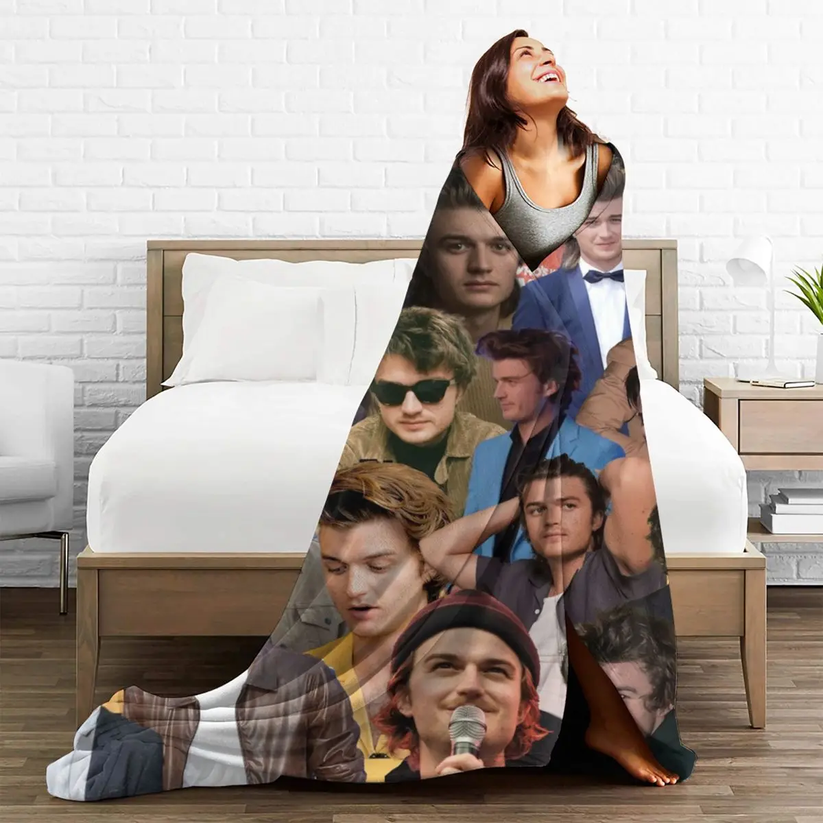 Joe Keery Photo Collage Blankets Flannel Printed Portable Ultra-Soft Throw Blankets for Bed Couch Bedspread