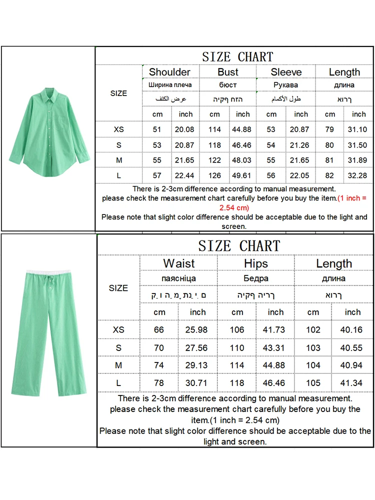 TRAF Women Loose Striped Blouse Pants Suits Long Sleeves Single Breasted Shirts+Elastic Waist Lace-Up Wide Leg Pant Women Sets