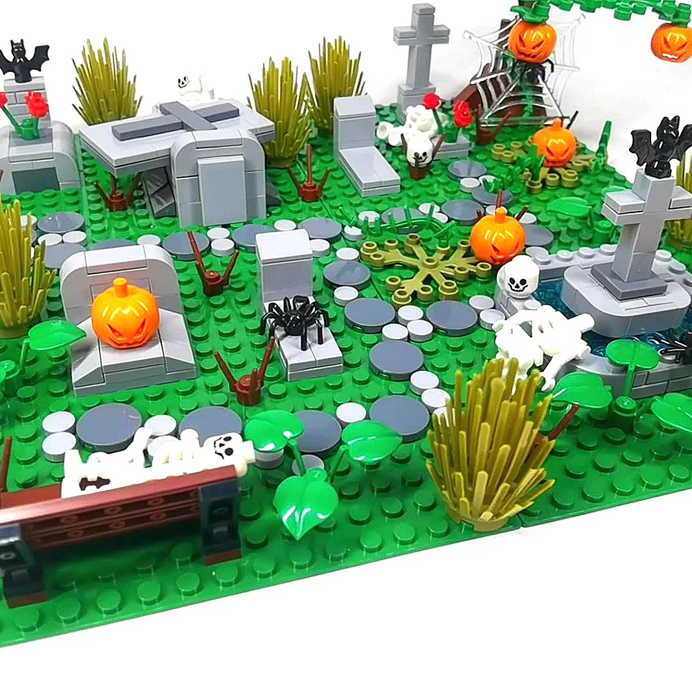 MOC الجسيمات الصغيرة لتقوم بها بنفسك تجميع مقبرة شبح المشهد الحلي لعبة اللبنات موضوع الرعب غرفة الزينة
