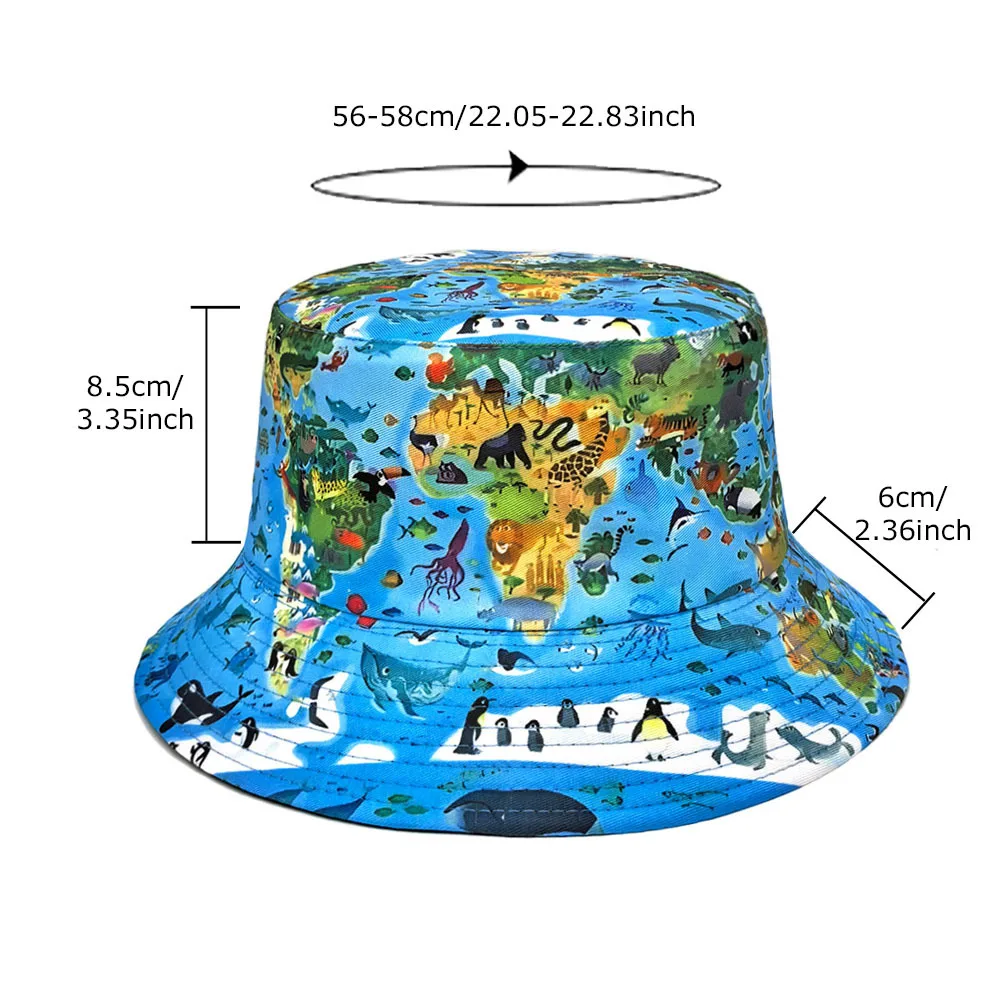 Blue Map Print Bucket Hat Women Summer Beach Outdoor Travel Hiking Sunscreen Fisherman Hat Lady Daily Daily Decorate Sun Panama view 6
