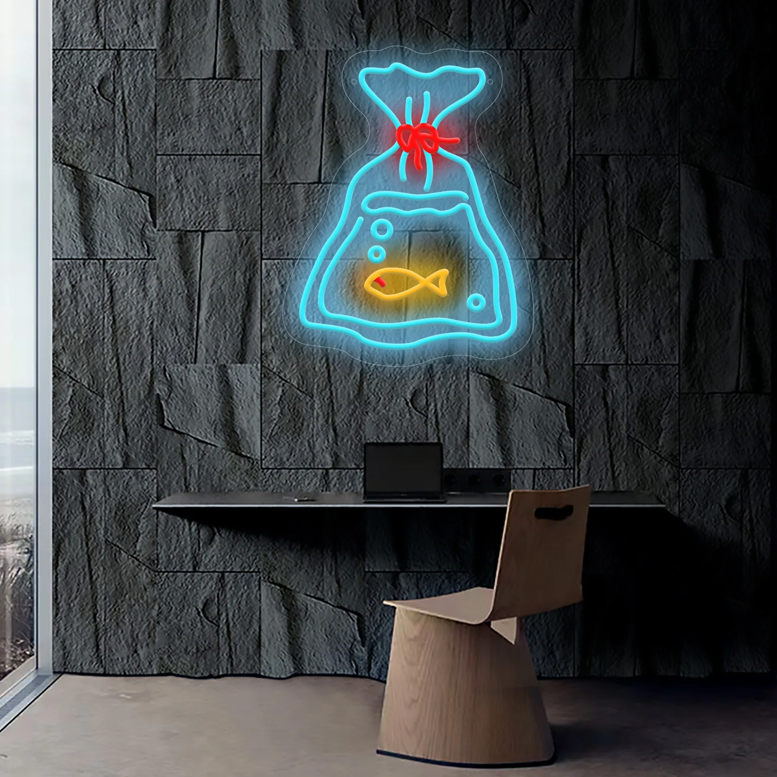 LED النيون علامة كيس الأسماك ضوء النيون لغرفة النوم غرفة الألعاب الرجال الكهف سوبر ماركت سوق الأسماك الصغيرة هدية لمحبي الأسماك USB الطاقة #5