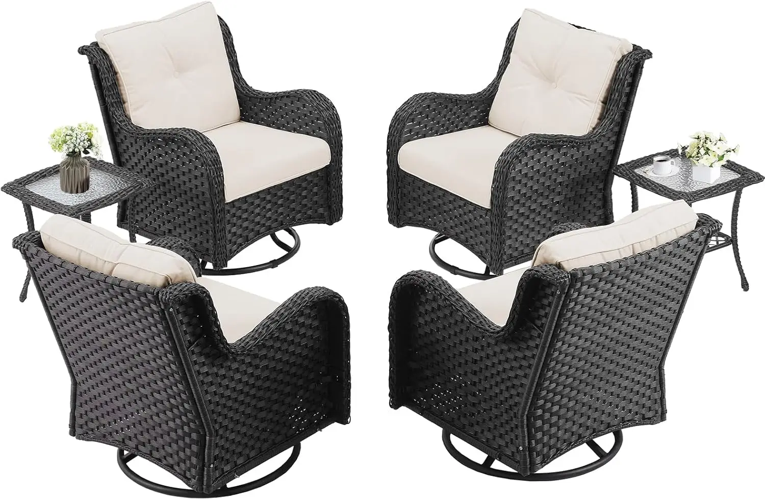 

Набор мебели для патио из 6 предметов, наборы плетеных вращающихся стульев-качалок из ротанга с поворотными стульями-планерами и кофейным столиком