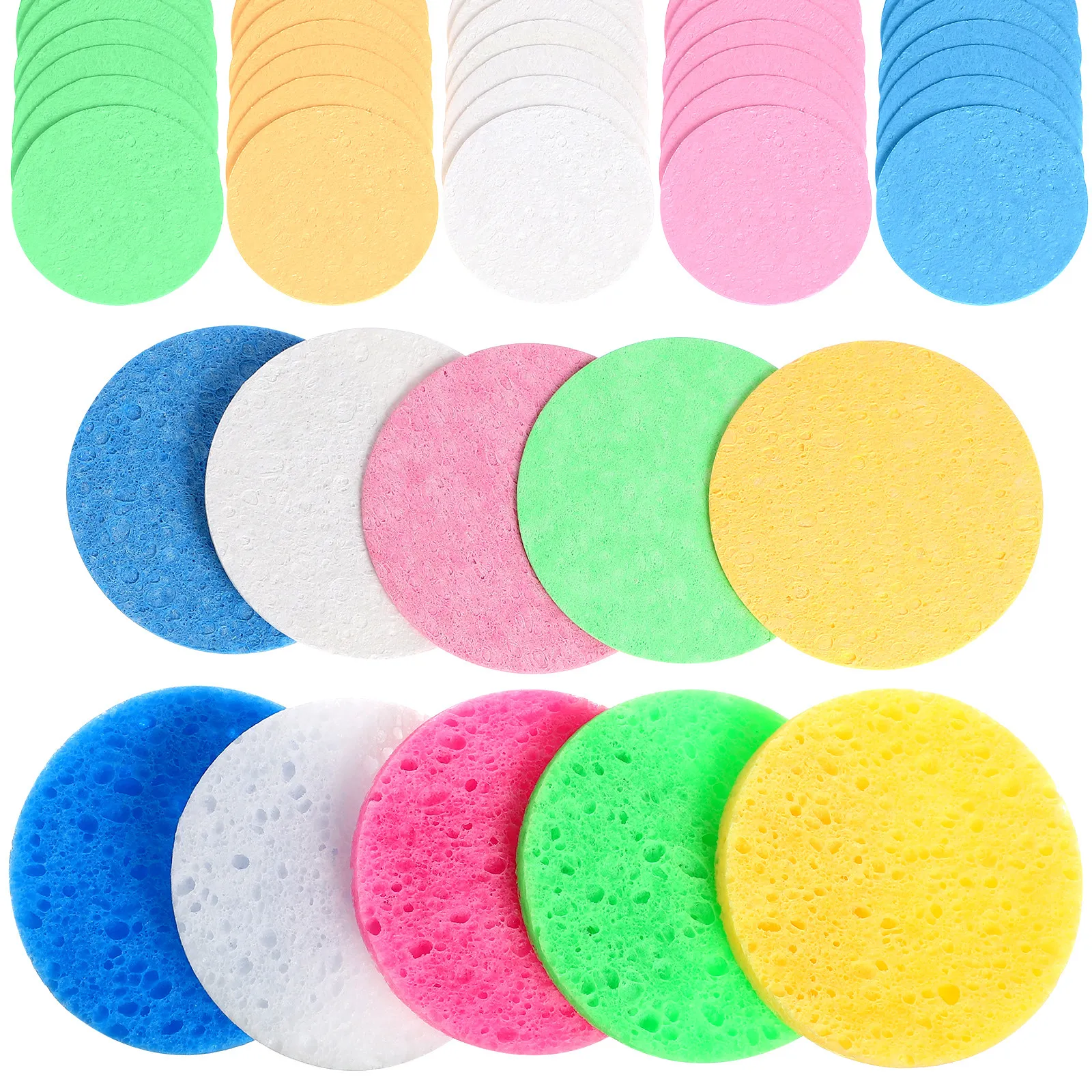 

50Pcs Round Sponge Puff Portable Face Cleansing Sponges Reusable Soft Makeup Remover Pads Facial Cleaning Tools Powder Puff