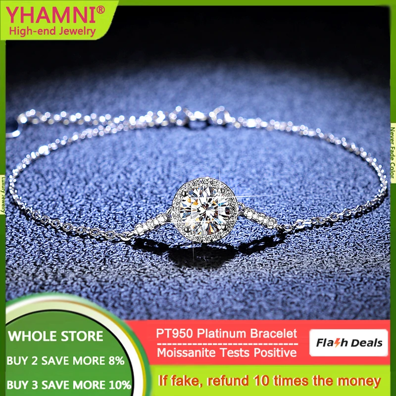 Luxury PT950 Platinum 1 Carat Moissanite Diamond Bracelet High-End Exquisite Jewelry Gift for Girlfriend Mother Souvenir Gift