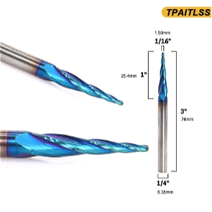 Tapered Ball Nose End Mills Carbide Cutter Wood Router Bit 6.35mm Shank For Power Tools Router Bits
