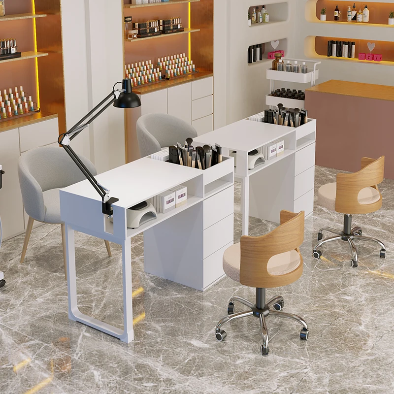 

Beauty Salon Nail Table Japanese Single Double Multifunctional Nail Table Light Luxury Cream Style Mesa Manicura Furniture