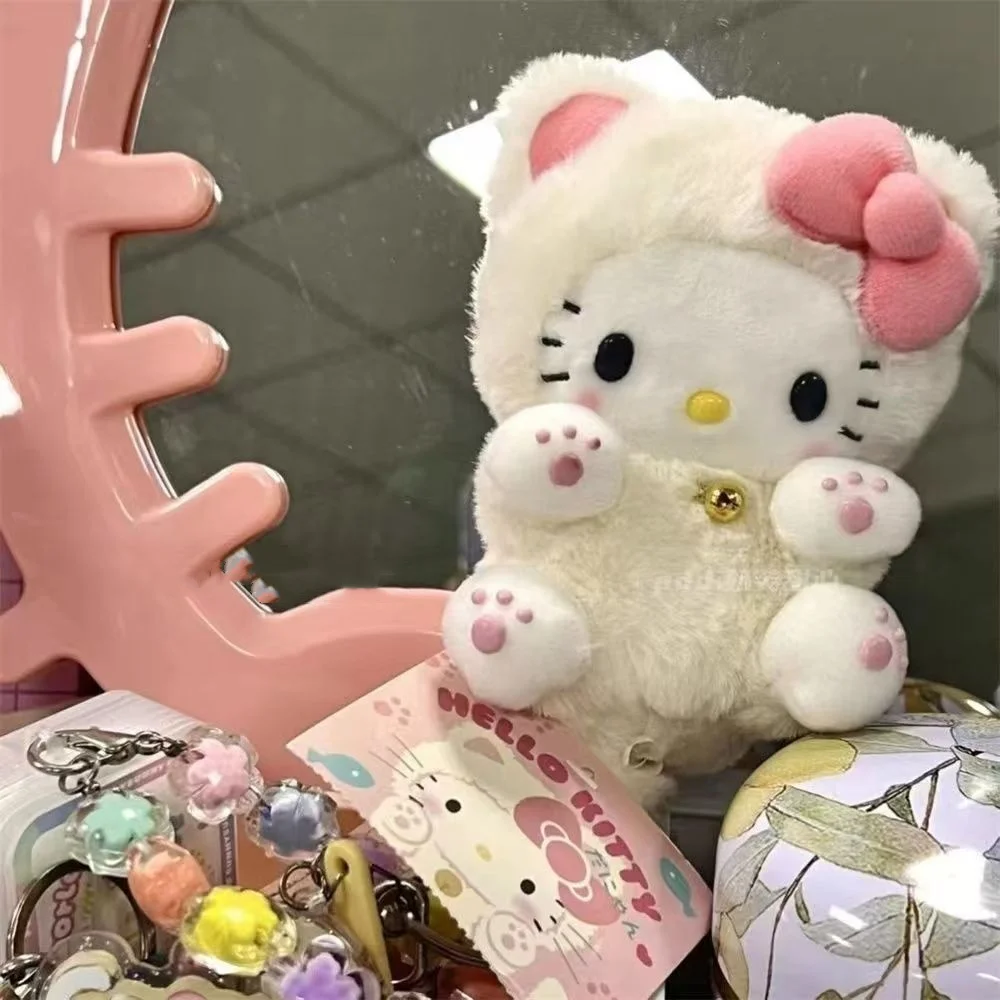 Simpatico Sanrio Hello Kitty Ciondolo a coda lunga rosa Borsa per gatti Zaino per bambole Ciondolo in peluche Zaino per bambola piccola Accessori Regalo di festa
