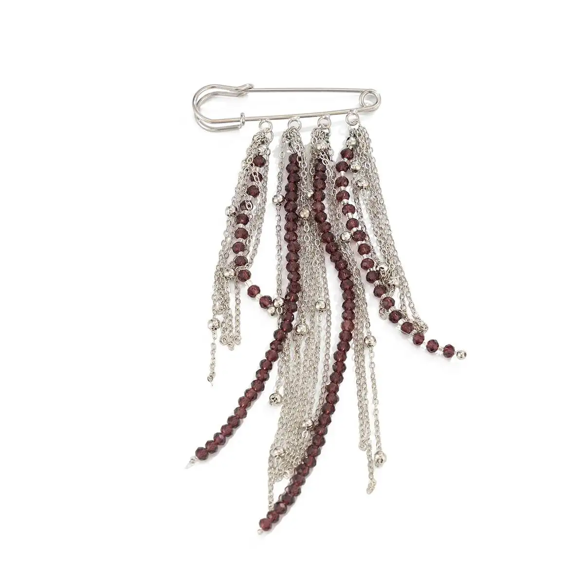 SHIXIN 2026 Fashion Seed Beads Pendant Brooches Women Retro Silver Color Metal Long Tassel Brooch Shirt Suit Collar  Pins Clip