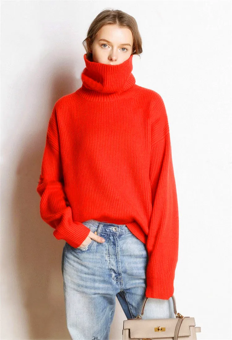 Women Turtleneck Sweater Pullover Thick for Winter Warm Sweatershirts Knitting Wool Thick Set Outfit  Lightweight Loose Comfy