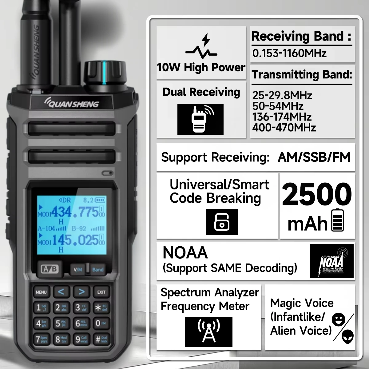Quansheng Tk - 11 (5) Long Range Walkie - Talkie 999Ch Ip55 2500Mah Dual Receiving & Vox For Hunting And Emergency Communication
