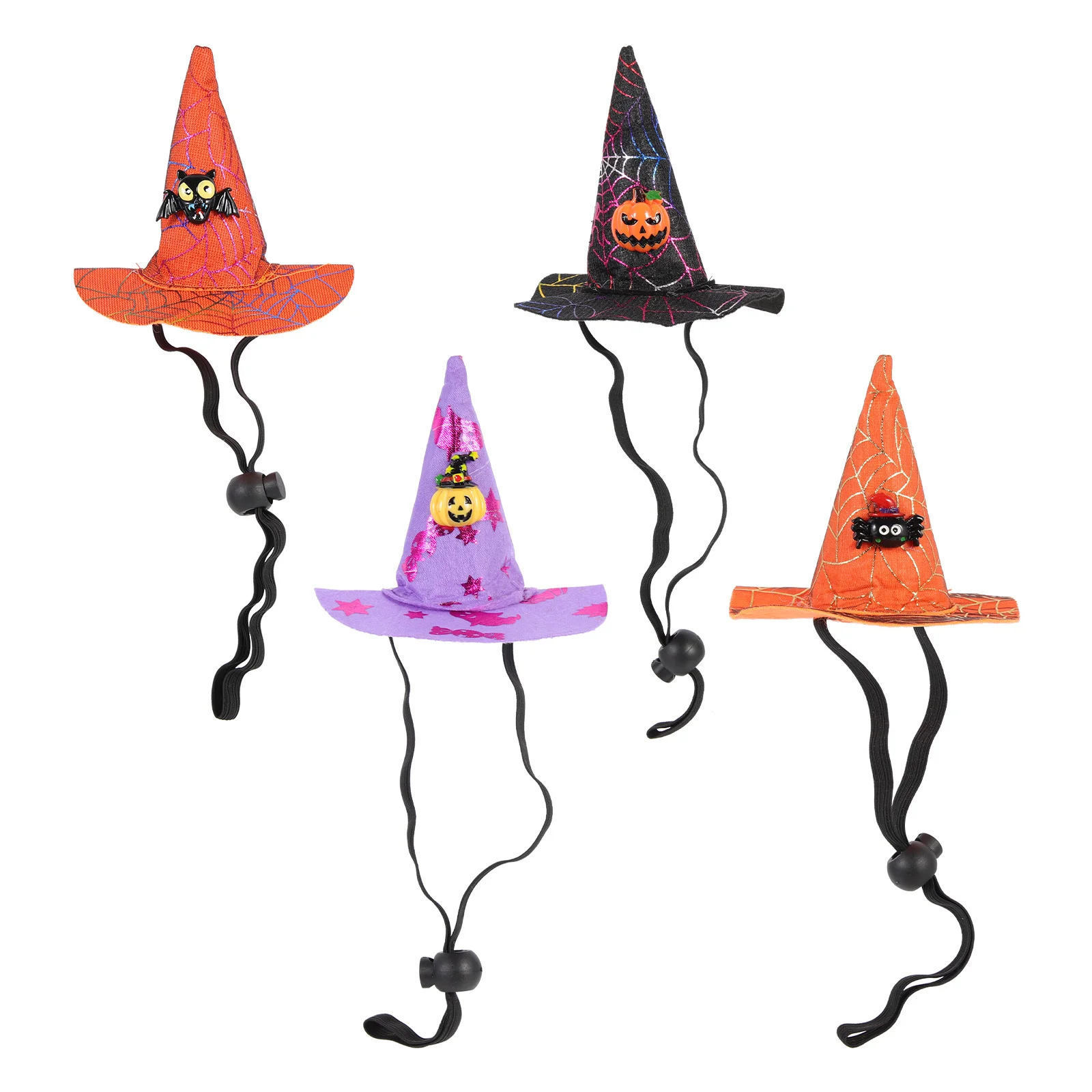

4Pcs Halloween Themed Witch Pet Hats Adjustable Strap Decorative Multi-Function Cosplay Party Cat Dog Hat Accessories