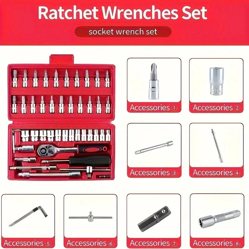 

46-in-1 Tool Set Socket Wrench Quick Ratchet Wrench Screwdriver Tool Box Set Home DIY Tool Box, Multi-Functional Tool Box Suitab