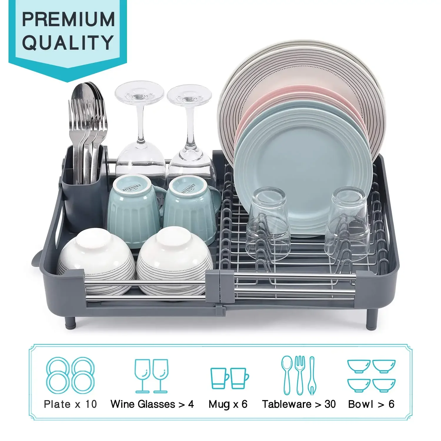 Drainer Rack Expandable Plates Kitchen Organizer Countertop Holder Sink Storage With Drying Cutlery Over Stainless Steel Dish