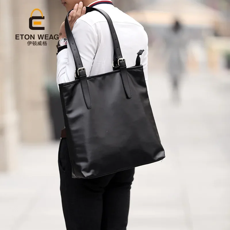 New large capacity men\'s tote bag fashion casual simple high quality pu leather black shoulder handbags bag men  bolsa masculina