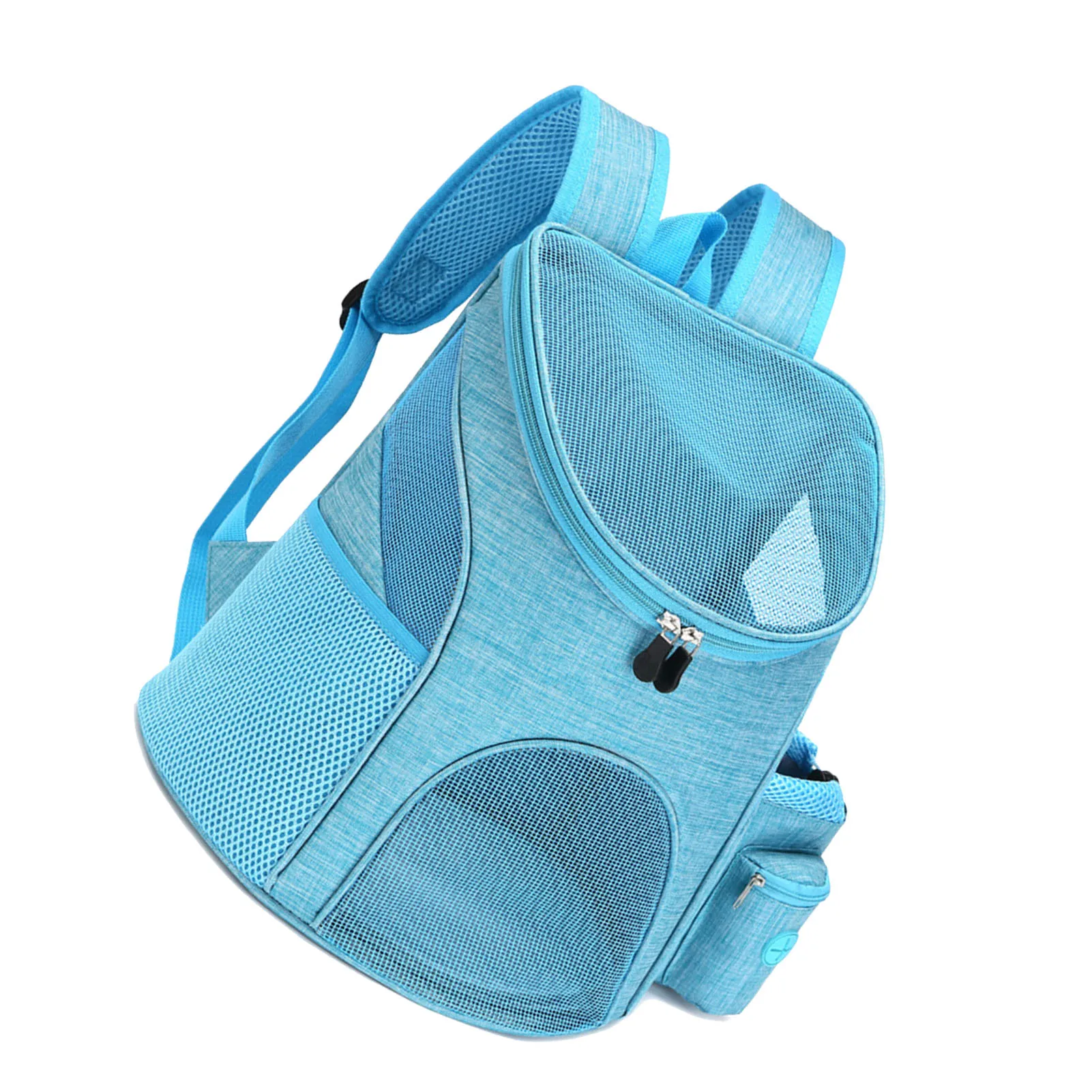Light Blue S Size Dog Carrier Backpack Nylon Polyester Breathable Mesh Foldable Portable with Snack Pocket for Small Pets
