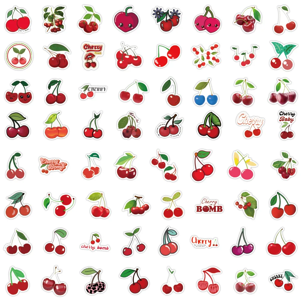 

60PCS Cheerios Cherries Cherry Stickers Cartoon Fruits Cute DIY Decorable Phone Case Luggage Laptop Waterproof Stickers Kids Toy
