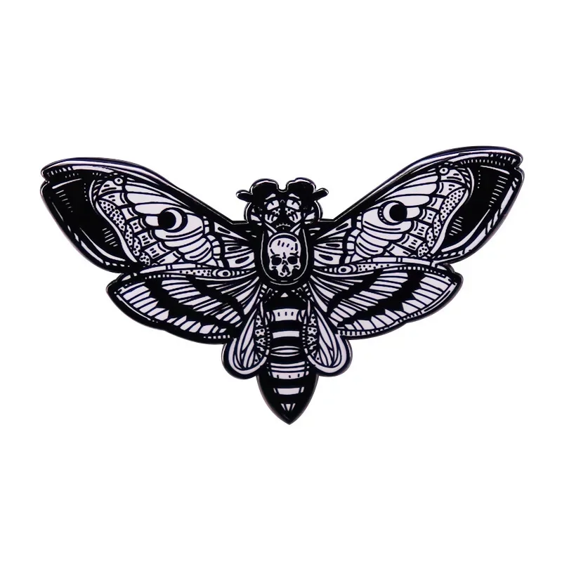 Halloween Death's Head Hawkmoth Hard Enamel Pin Moth Skull Moon Gothic Badge Brooch for Jewelry Accessory