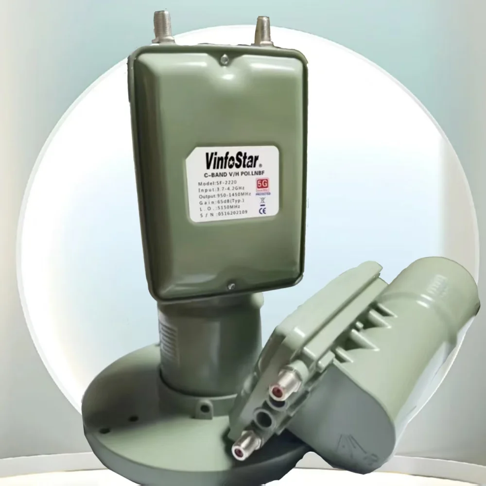 SF‑2220 C‑Band VinfoStar VH LNBF, Single LO Dual Output, 3.5GHz Rejection Filter, Anti‑5G Interference for Satellite Reception