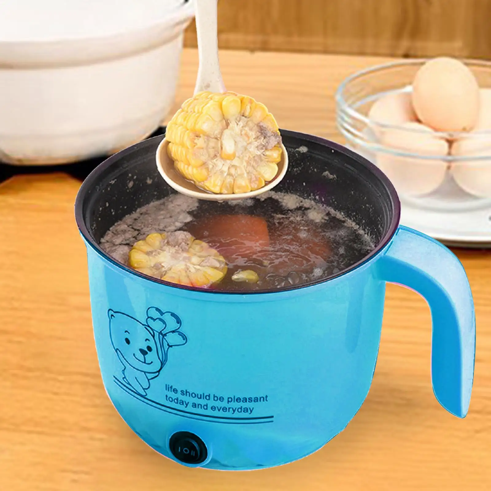 Mini Hot Pot Nonstick Household Noodles Cooker 2 Gear Multipurpose Kitchen Cooking Appliances for Eggs Ramen Oatmeal Fry Noodles