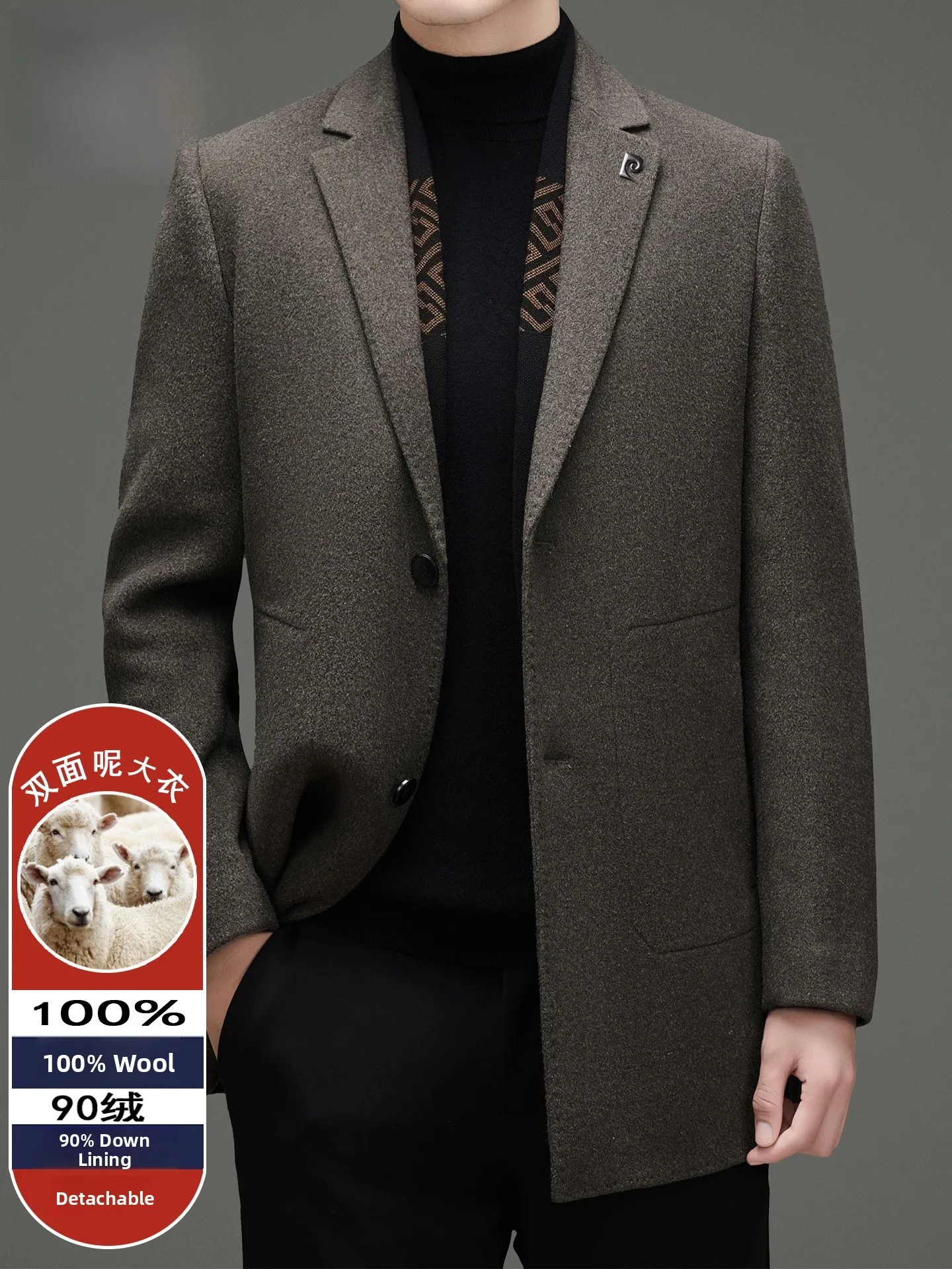 

Pierre Cardin Men's Double-Faced Woolen Coat Thiened Autumn Winter Faion Urban Busin Casual Sle with Inner Removable