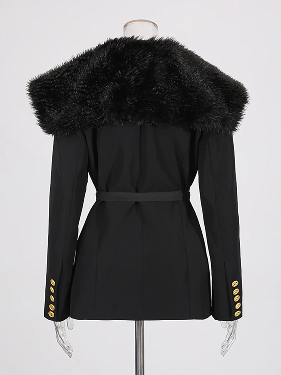 CHICEVER 블랙 스플 라이스 새시 자켓 여성 옷깃 긴 소매 느슨한 streetwear 여성 자켓 가을 패션 새로운 스타일 의류