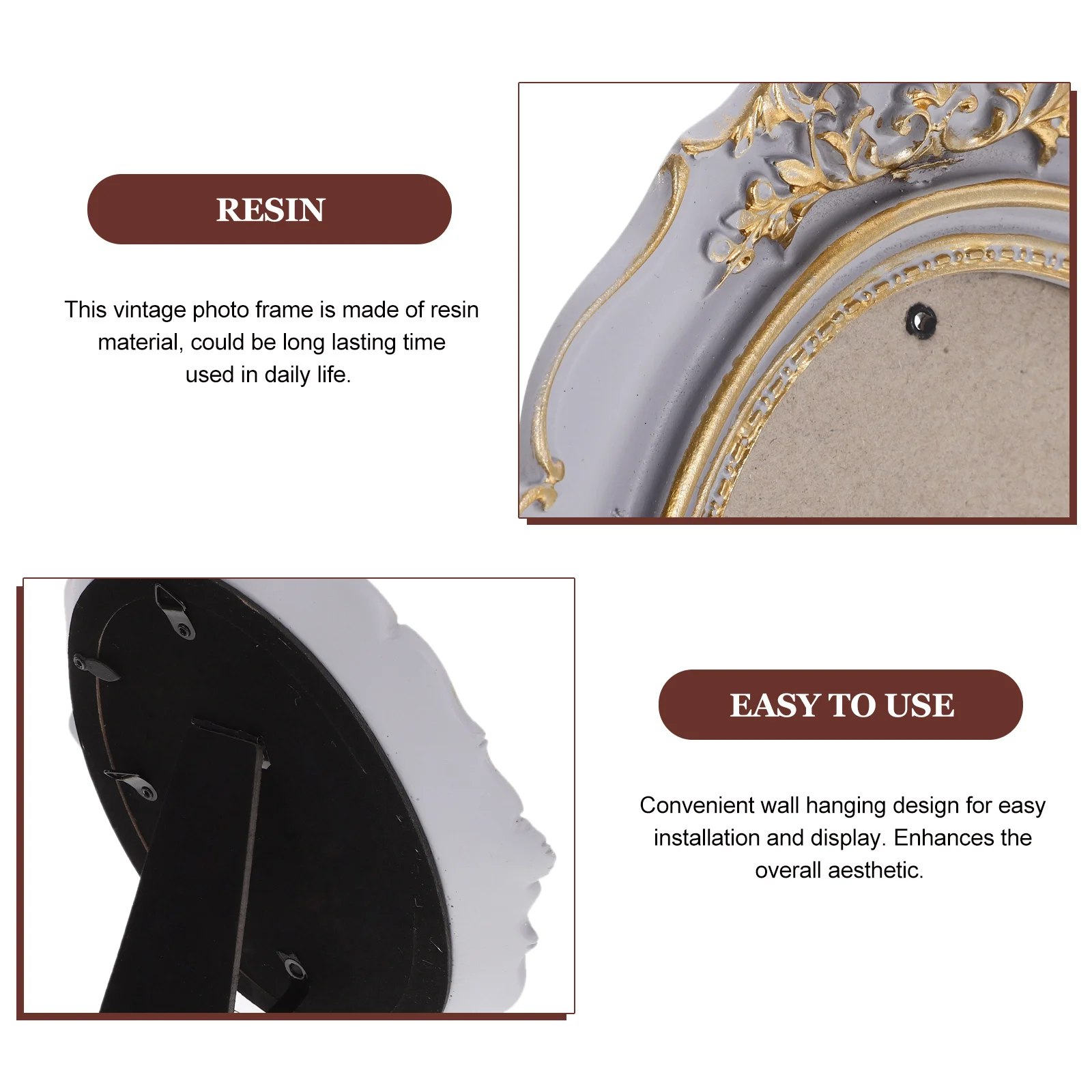 

1pc Vintage Oval Photo Frame European Style Resin Picture Frame Wall Hanging Decor For Home Desk Display