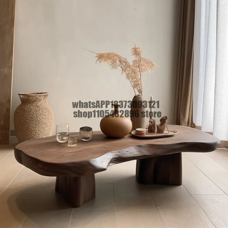 Wabi Sandy Wind Solid Wood Coffee Table Medium Ancient Natural Log Irregular Art Coffee Table