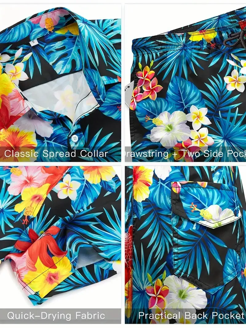 Short Sleeve Shirt And Beach Shorts Men\'s Set Stylish Hawaiian Shirt And Everyday Casual Men\'s Shorts Summer Simple Set