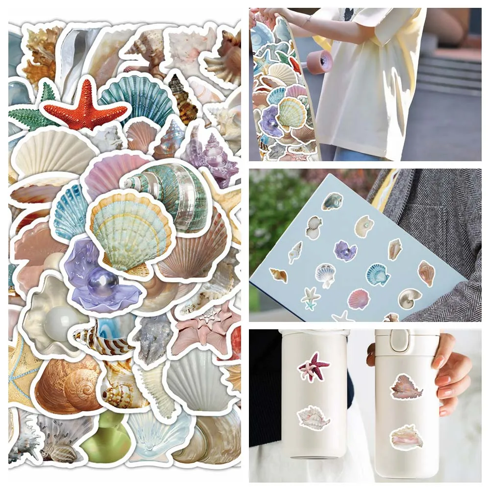 103Sheets Conch Star Ocean Shell Stickers Sea Jellyfish Cartoon Ocean Shell Decals Waterproof Starfish Ocean Stationery Stickers